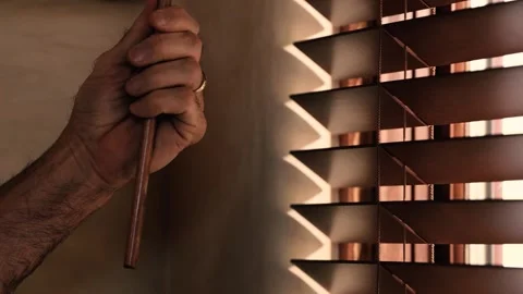 Hand closing window shade blinds 2 Stock Footage 321963798