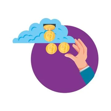 Hand with cloud computing and coins Stock Illustration