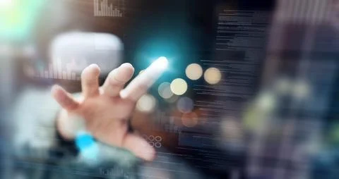 Hand, code and programming with hologram, cyber security or digital software 스톡 사진