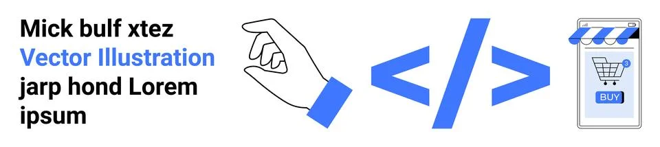 Hand with Coding Symbol and Shopping Cart Icon Representing E-Commerce Deve.. Stock Illustration