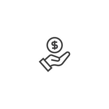 Hand with a coin line icon. linear style sign for mobile concept and web desi Stock Illustration