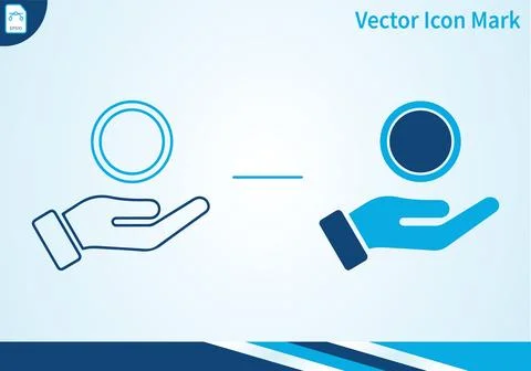 Hand with coin vector icon mark set, outline and filled styles concept. Stock Illustration