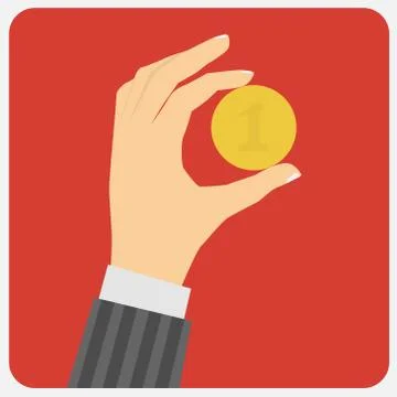 Hand with coins. Vector illustration. Illustrazione stock