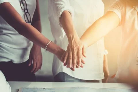 Hand collaboration teamwork concept Stock Photos