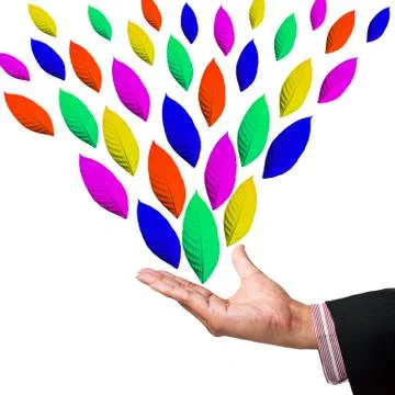 Hand with color leafs , concept Stock Illustration