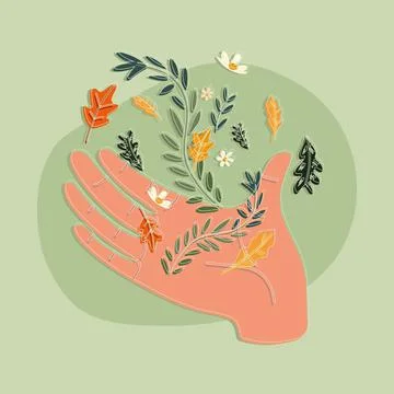 Hand with colored flowers Stock Illustration