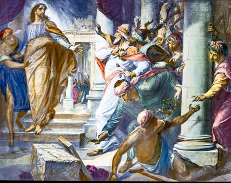 A Hand Coloured Magic Lantern Slide Circa 1900,they Saught To Kill Him,jesus Foto stock
