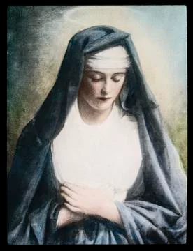 A hand coloured magic lantern slide circa 1900. A.R.Mowbray Co Ltd, painting 写真素材