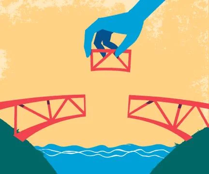 Hand complete the bridge with the last piece Stock Illustration