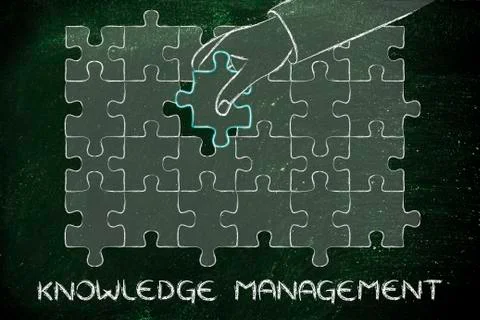 Hand completing a puzzle, concept of knowledge management Stock Illustration