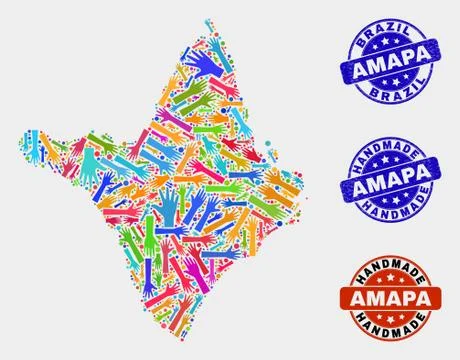 Hand Composition of Amapa State Map and Grunge Handmade Stamps Stock Illustration