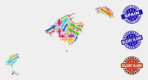 Hand Composition of Balearic Islands Map and Grunge Handmade Stamps Stock Illustration