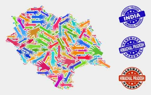 Hand Composition of Himachal Pradesh State Map and Scratched Handmade Seals Illustrazione stock