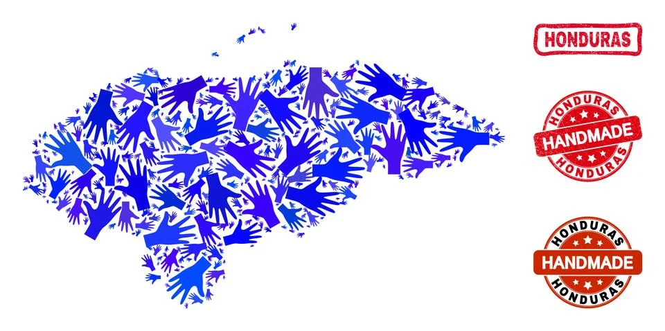 Hand Composition of Honduras Map and Textured Handmade Stamps Stock Illustration