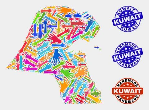 Hand Composition of Kuwait Map and Grunge Handmade Seals Stock Illustration