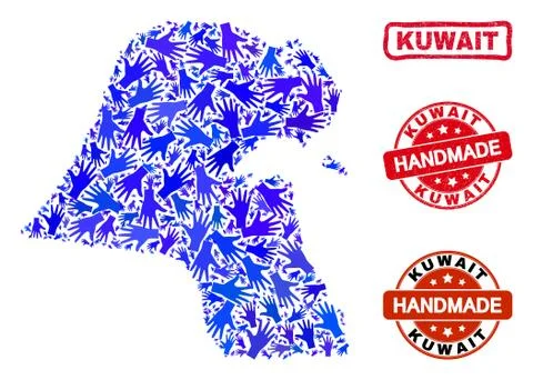 Hand Composition of Kuwait Map and Scratched Handmade Stamps Stock Illustration