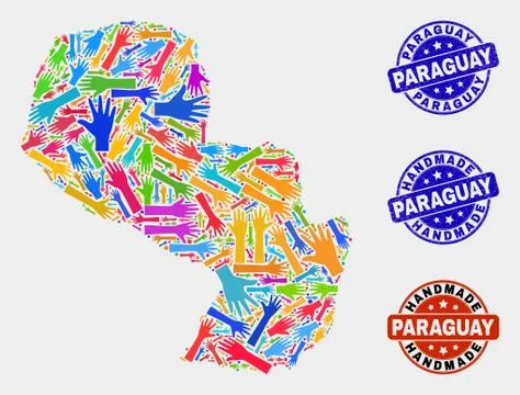 Hand Composition of Paraguay Map and Textured Handmade Stamps 库存插图