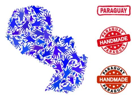 Hand Composition of Paraguay Map and Scratched Handmade Seals Ilustração Stock