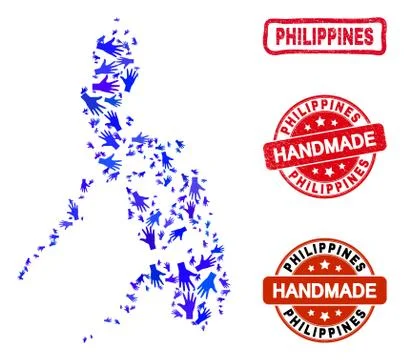 Hand Composition of Philippines Map and Grunge Handmade Seals 스톡 일러스트