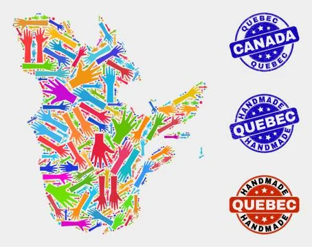 Hand Composition of Quebec Province Map and Textured Handmade Seals Stock Illustration