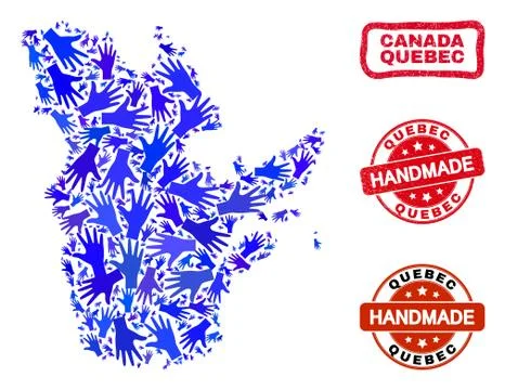 Hand Composition of Quebec Province Map and Grunge Handmade Stamps Stock Illustration