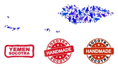 Hand Composition of Socotra Archipelago Map and Scratched Handmade Stamps Stock Illustration