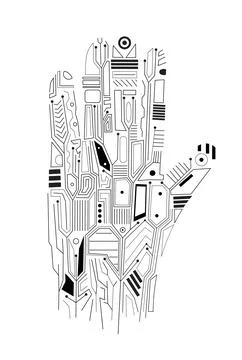 Hand computer board. Circuit board and scheme. Hardware element. Modern and Stockillustratie