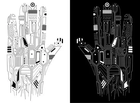 Hand computer board set. Cyberspace and keyboard. Microcircuits and chips Stock Illustration