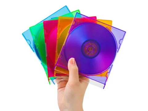Hand with computer disks Hand with computer disks isolated on white backgr... Foto stock