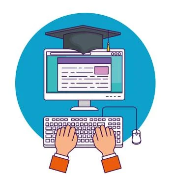 Hand with computer document education to study Stock Illustration
