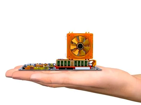 Hand with computer motherboard, artwork イラスト素材