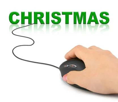 Hand with computer mouse and christmas Illustrazione stock