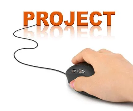 Hand with computer mouse and word Project Stock Illustration