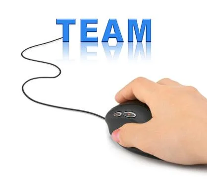 Hand with computer mouse and word Team Stock Photos