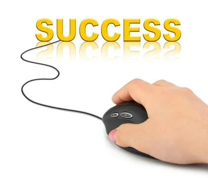 Hand with computer mouse and word Success 스톡 사진