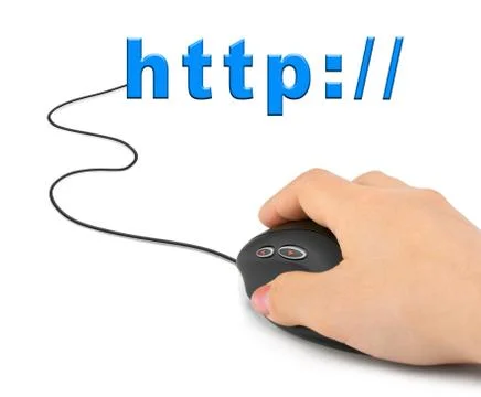 Hand with computer mouse and word http Foto stock