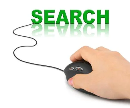 Hand with computer mouse and word Search Stock Photos