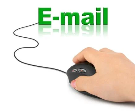 Hand with computer mouse and word E-mail 스톡 사진