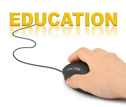 Hand with computer mouse and word Education Stock Photos