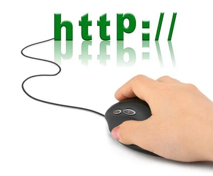 Hand with computer mouse and word http 写真素材