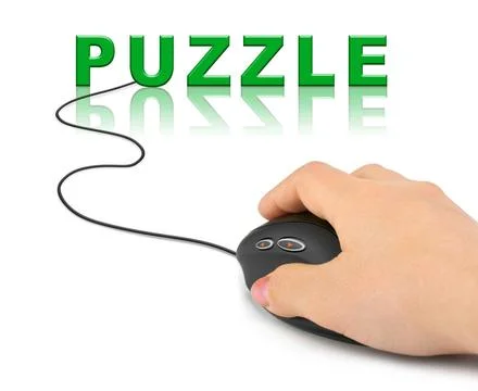 Hand with computer mouse and word Puzzle Hand with computer mouse and word... 스톡 사진