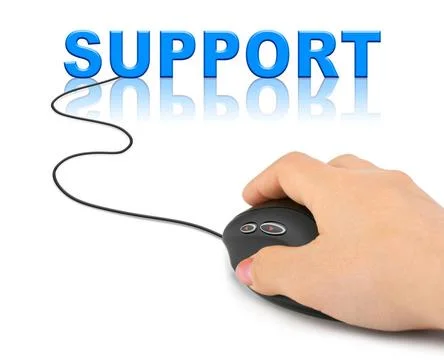 Hand with computer mouse and word support Hand with computer mouse and wor... Stock-Fotos