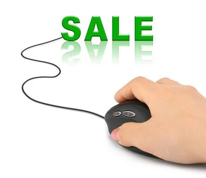 Hand with computer mouse and word Sale Hand with computer mouse and word S... Stock Photos