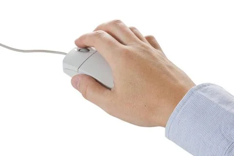 Hand with computer mouse Hand with computer mouse over a white background ... Stock Photos