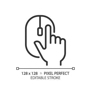 Hand with computer mouse pixel perfect linear icon Stock Illustration