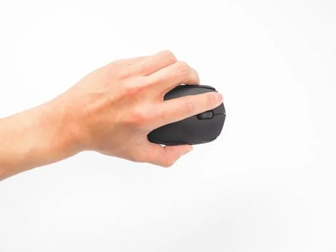 Hand on computer mouse on white background Stock Photos