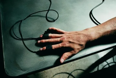 Hand connected to polygraph test Stock Photos