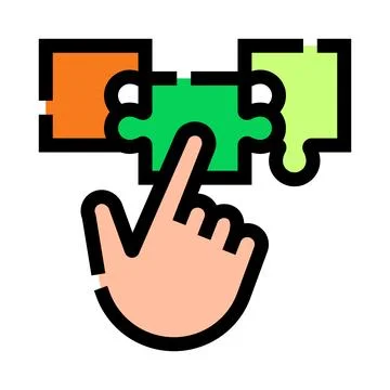 Hand connecting puzzle pieces finding business solution Illustrazione stock