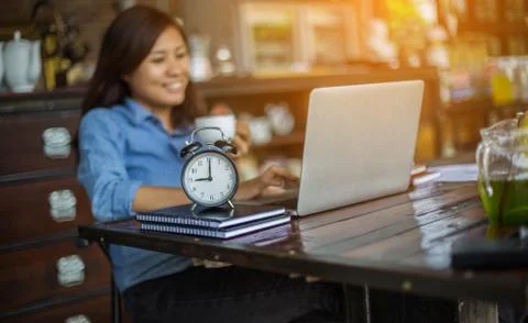 Hand control on a laptop touchpad Stock Photos