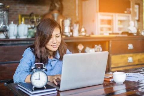 Hand control on a laptop touchpad Stock Photos